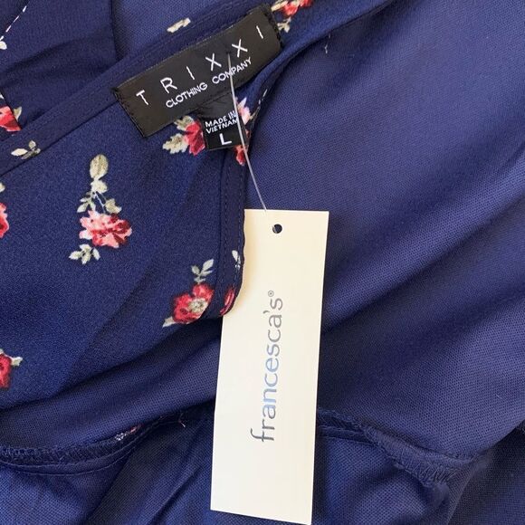 Francesca’s Trixxi Navy Blue Boho Floral Sleeveless Mini Dress NWT - Picture 7 of 9